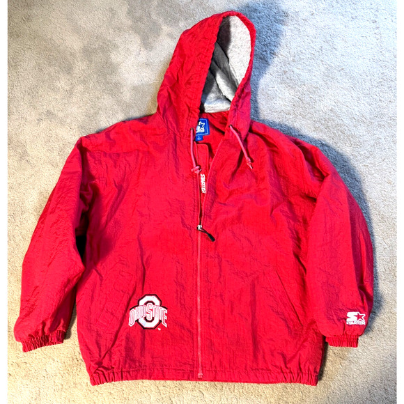 Vintage Ohio State Starter Jacket Mens L Zip Hooded Embroidered Quilted Lining - Picture 1 of 12